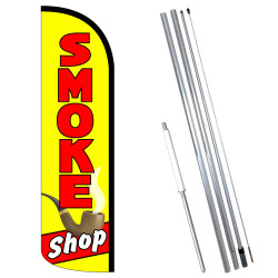 Vista Flags Smoke Shop Premium Windless Feather Flag Bundle (11.5' Tall Flag, 15' Tall Flagpole, Ground Mount Stake)