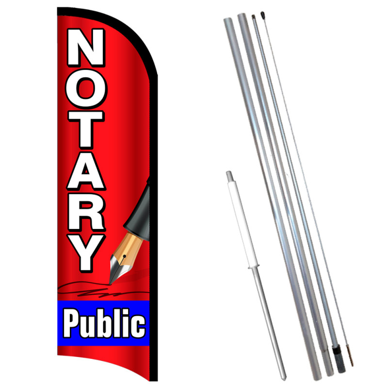 Vista Flags Notary Public Premium Windless Feather Flag Bundle (11.5' Tall  Flag, 15' Tall Flagpole, Ground Mount Stake)