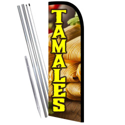 Vista Flags Tamales Premium Windless Feather Flag Bundle (11.5' Tall Flag, 15' Tall Flagpole, Ground Mount Stake)