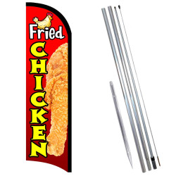 Vista Flags Fried Chicken Premium Windless Feather Flag Bundle (11.5' Tall Flag, 15' Tall Flagpole, Ground Mount Stake)
