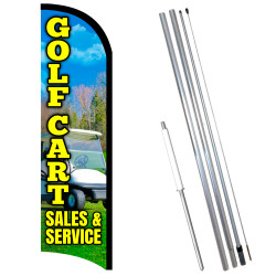 Vista Flags Golf Carts Sales & Service Premium Windless Feather Flag Bundle (11.5' Tall Flag, 15' Tall Flagpole, Ground Mount St