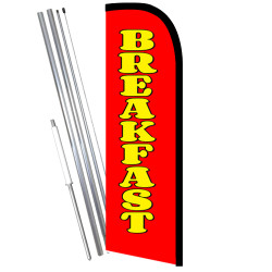 Breakfast Premium Windless Feather Flag Bundle (11.5' Tall Flag, 15' Tall Flagpole, Ground Mount Stake)