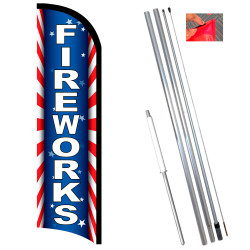 Vista Flags Fireworks (Starburst) Premium Windless Feather Flag Bundle (11.5' Tall Flag, 15' Tall Flagpole, Ground Mount Stake)