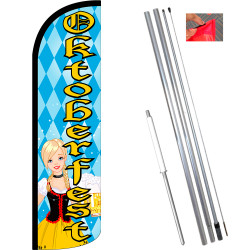 Oktoberfest Premium Windless Feather Flag Bundle (11.5' Tall Flag, 15' Tall Flagpole, Ground Mount Stake)