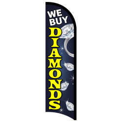 Vista Flags We Buy Diamonds Premium Windless Feather Flag Bundle (11.5' Tall Flag, 15' Tall Flagpole, Ground Mount Stake)