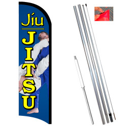 Vista Flags Jiu Jitsu Premium Windless Feather Flag Bundle (11.5' Tall Flag, 15' Tall Flagpole, Ground Mount Stake)
