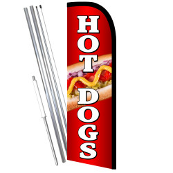 HOT DOGS Premium Windless Feather Flag Bundle (11.5' Tall Flag, 15' Tall Flagpole, Ground Mount Stake) 841098163129