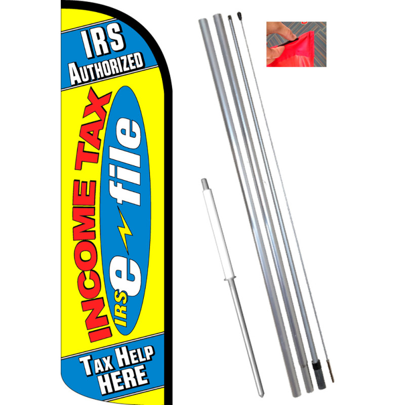 IMPUESTOS INCOME TAX 15' TALL SWOOPER AD FLAG KIT Feather Flutter Bow Banner 