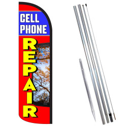 CELL PHONE REPAIR Premium Windless Feather Flag Bundle (11.5' Tall Flag, 15' Tall Flagpole, Ground Mount Stake) 841098167882