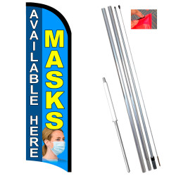 Vista Flags Masks Available Here Premium Windless Feather Flag Bundle (11.5' Tall Flag, 15' Tall Flagpole, Ground Mount Stake) M