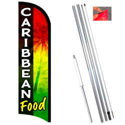 Vista Flags Caribbean Food Premium Windless Feather Flag Bundle (11.5' Tall Flag, 15' Tall Flagpole, Ground Mount Stake)