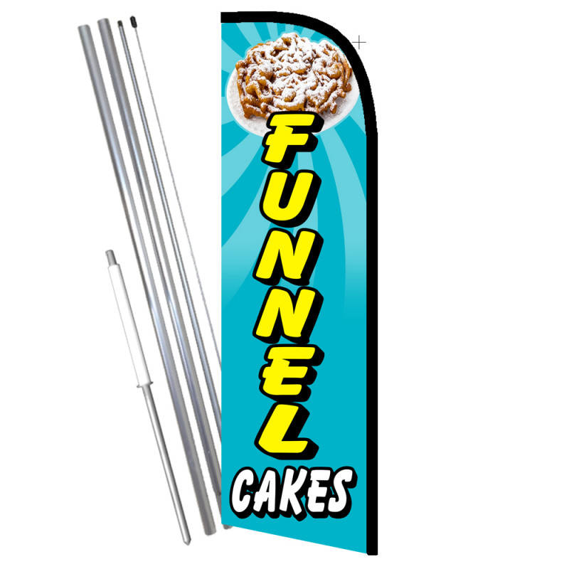 Funnel Cakes Premium Windless Feather Flag Bundle (11.5' Tall Flag, 15'  Tall Flagpole, Ground Mount Stake)