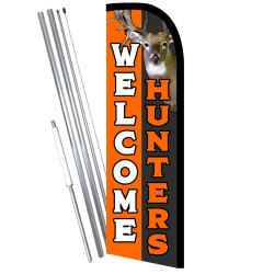Vista Flags Welcome Hunters Premium Windless Feather Flag Bundle (11.5' Tall Flag, 15' Tall Flagpole, Ground Mount Stake)