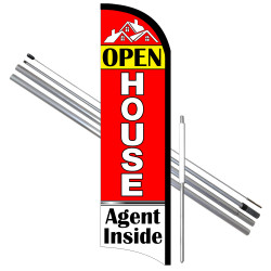 Vista Flags Open House Agent Inside Premium Windless Feather Flag Bundle (11.5' Tall Flag, 15' Tall Flagpole, Ground Mount Stake