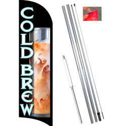 Cold Brew Premium Windless Feather Flag Bundle (11.5' Tall Flag, 15' Tall Flagpole, Ground Mount Stake) 841098196813