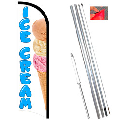 Vista Flags Ice Cream Premium Windless Feather Flag Bundle (11.5' Tall Flag, 15' Tall Flagpole, Ground Mount Stake)