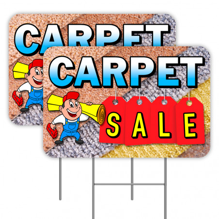 2 Pack Carpet Sale Yard Signs 16" x 24" - Double-Sided Print, with Metal Stakes 841098110611 2 Pack Carpet Sale Yard Signs 16" x 24" - Double-Sided Print, with Metal Stakes 841098110611