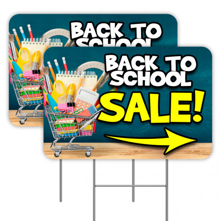 2 Pack Back To School Sale (Arrow) Yard Signs 16" x 24" - Double-Sided Print, with Metal Stakes 841098110628