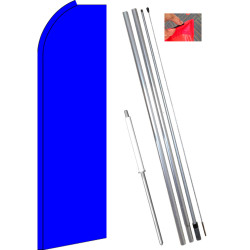Solid BLUE Flutter Feather Flag Bundle (11.5' Tall Flag, 15' Tall Flagpole, Ground Mount Stake)