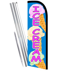 ICE CREAM (Blue/Pink) Windless Feather Flag Bundle (Complete Kit) OR Optional Replacement Flag Only