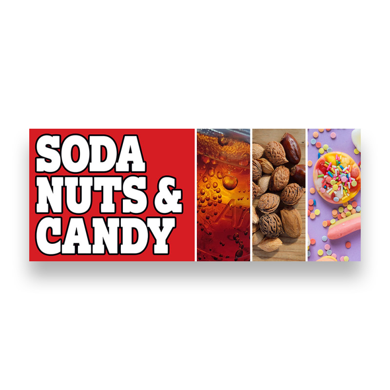 SODA NUTS & CANDY Vinyl Banner with Optional Sizes (Made in the USA)