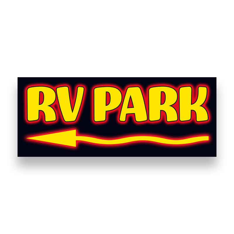RV Park Left Arrow Vinyl Banner with Optional Sizes (Made in the USA)