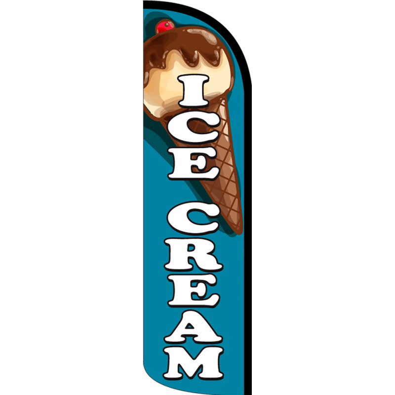 Ice Cream (Teal) Premium Windless Feather Flag, Flag ONLY No Hardware (11.5' Tall x 3' Wide) Printed in The USA