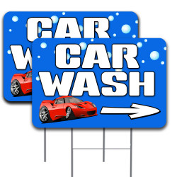 2 Pack CAR WASH (Arrow) Yard Sign 16" x 24" - Double-Sided Print, with Metal Stakes 841098146740