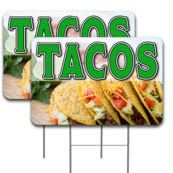 2 Pack Tacos Yard Sign 16" x 24" - Double-Sided Print, with Metal Stakes 841098100964