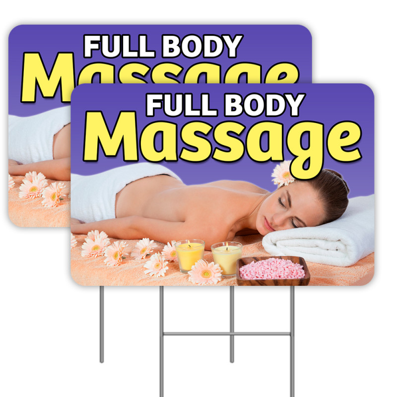 2 Pack Full Body Massage Yard Sign 16" x 24" - Double-Sided Print, with Metal Stakes 841098101718