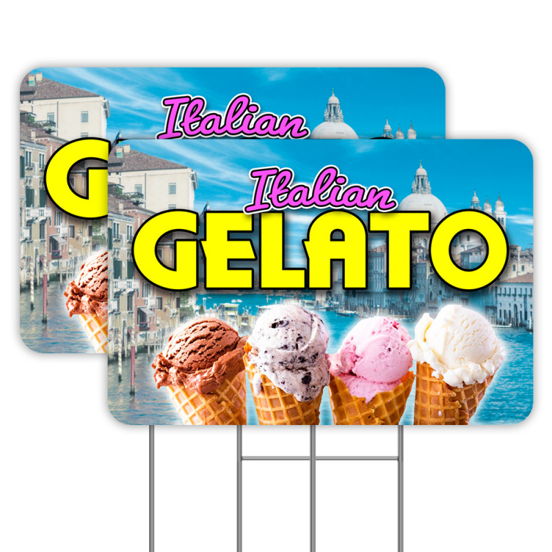 Gelato 2 Pack Yard Signs 16" x 24" - Double-Sided Print, with Metal Stakes 841098106089