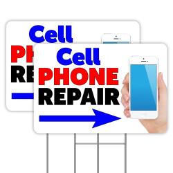 Cell Phone Repair (Arrow) 2 Pack Yard Signs 16" x 24" - Double-Sided Print, with Metal Stakes 841098106287