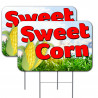 2 Pack Sweet Corn Yard Sign 16" x 24" - Double-Sided Print, with Metal Stakes Made in The USA 841098106355