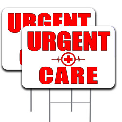 2 Pack Urgent Care Yard Sign 16" x 24" - Double-Sided Print, with Metal Stakes 841098106362