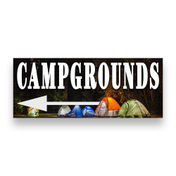 Campgrounds Left Arrow Vinyl Banner with Optional Sizes (Made in the USA)