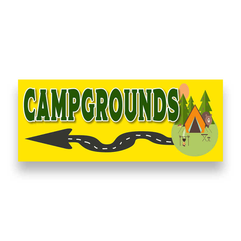 Campgrounds Left Arrow Vinyl Banner with Optional Sizes (Made in the USA)