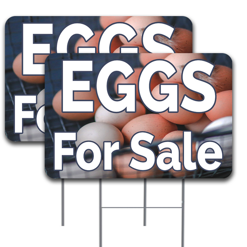 2 Pack Eggs for Sale Yard Sign 16" x 24" - Single-Sided Print, with Metal Stakes Made in The USA 841098106409