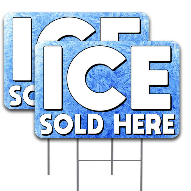 2 Pack ICE Sold Here Yard Sign 16" x 24" - Double-Sided Print, with Metal Stakes 841098106416