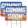 2 Pack Coming Soon Yard Sign 16" x 24" - Double-Sided Print, with Metal Stakes 841098106447