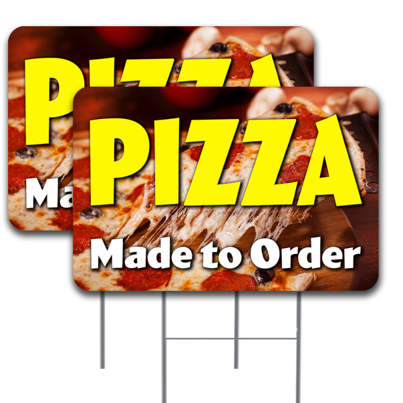 2 Pack Pizza Made to Order Yard Sign 16" x 24" - Double-Sided Print, with Metal Stakes 841098106478