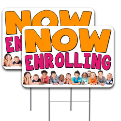 2 Pack Now Enrolling Yard Sign 16" x 24" - Double-Sided Print, with Metal Stakes 841098106515