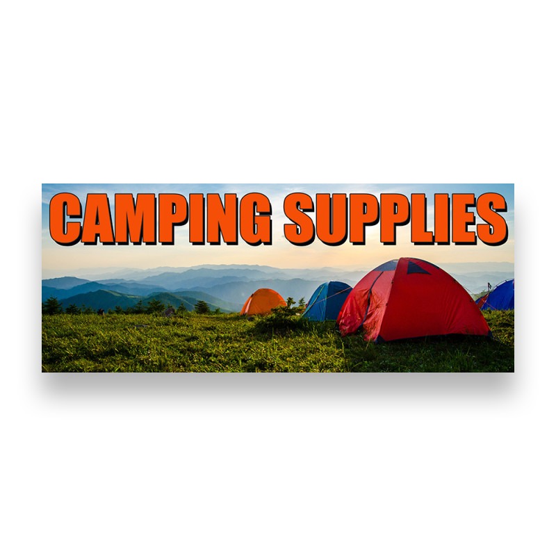 CAMPING SUPPLIES Vinyl Banner with Optional Sizes (Made in the USA)