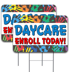 2 Pack Daycare Enroll Today Yard Sign 16" x 24" - Double-Sided Print, with Metal Stakes 841098106546