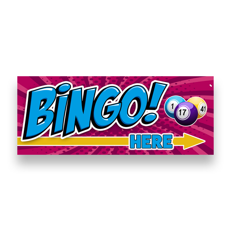 BINGO HERE With Arrow Vinyl Banner with Optional Sizes (Made in the USA)