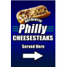 Philly Cheesesteaks Served Here (Arrow) Economy A-Frame Sign 2 Feet Wide by 3 Feet Tall (Made in The USA)