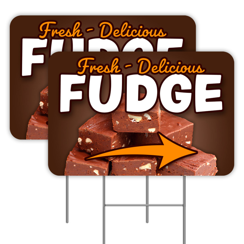 Fudge (Arrow) 2 Pack Double-Sided Yard Signs 16" x 24" with Metal Stakes (Made in Texas)