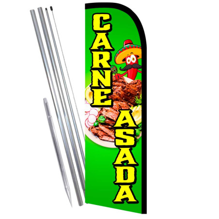 Carne Asada Premium Windless Feather Flag Bundle Complete Kit Or