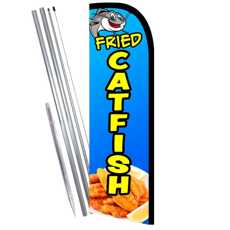 Fried Catfish Premium Windless Feather Flag Bundle (Complete Kit) OR Optional Replacement Flag Only