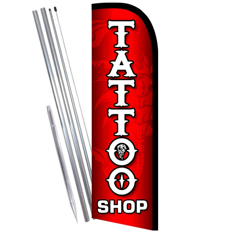 Tattoo Shop Premium Windless Feather Flag Bundle (Complete Kit) OR Optional Replacement Flag Only