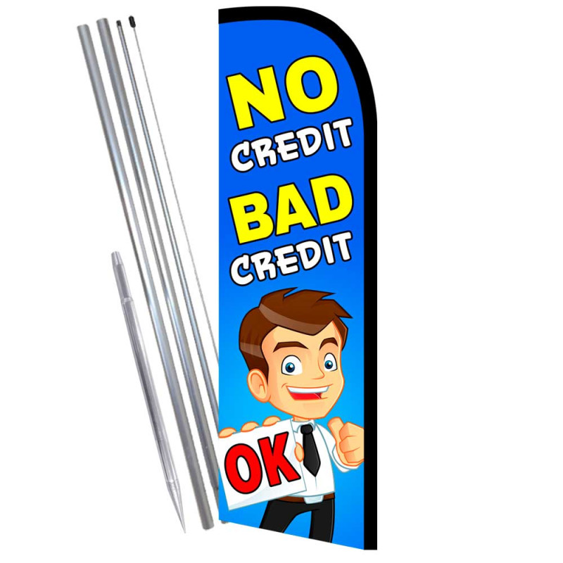 No Credit Bad Credit OK Premium Windless Feather Flag Bundle (Complete Kit) OR Optional Replacement Flag Only